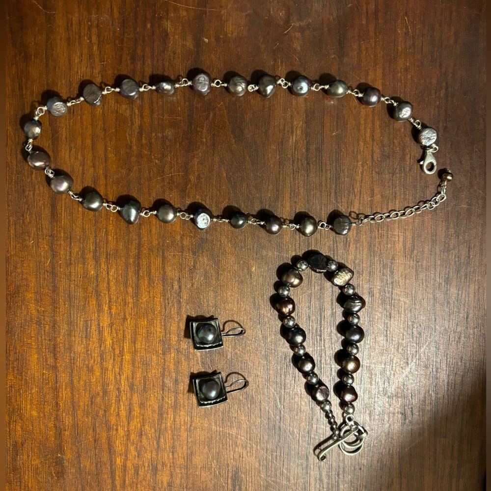 Silpada silver and purple necklace, bracelet, and earrings. Like new